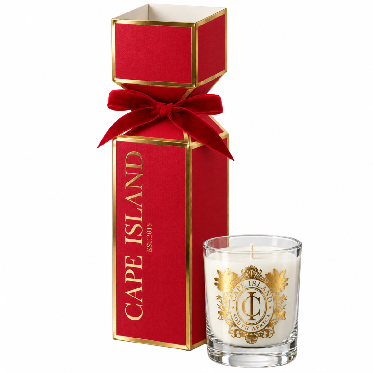 Cape Island Red Christmas Cracker with Mini Candle