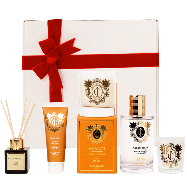 GRANDE GIFT: Safari Days Medium candle; Roomspray 100ml, 50ml unboxed Diffuser, mini candle & Hand Lotion