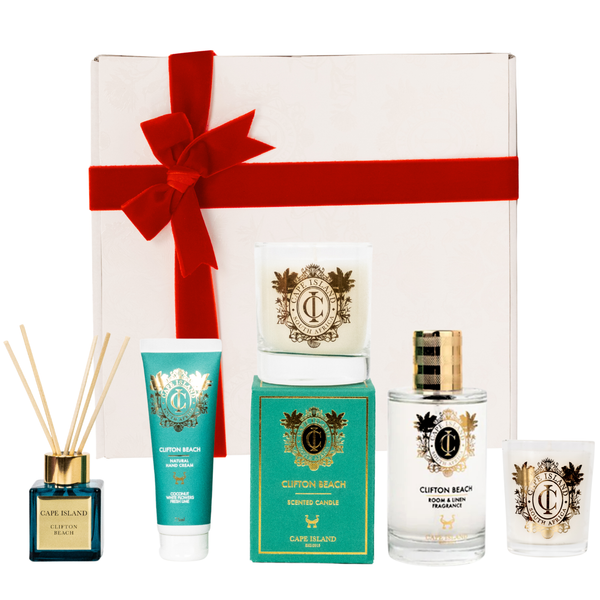 GRANDE GIFT: Clifton Beach Medium candle; Roomspray 100ml, 50ml unboxed Diffuser, mini candle & Hand Lotion