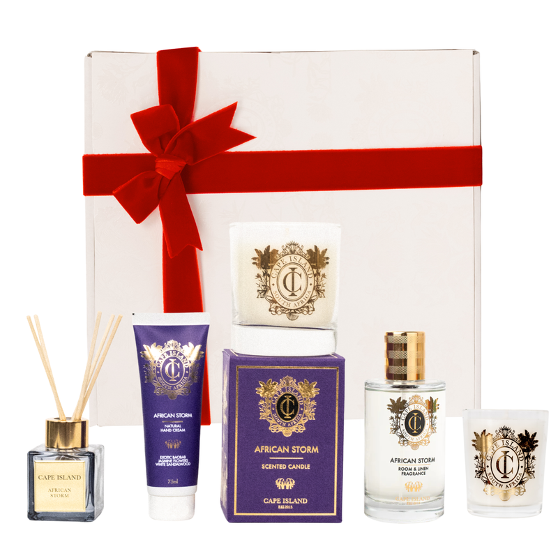 GRANDE GIFT: African Storm Medium candle; Roomspray 100ml, 50ml unboxed Diffuser, mini candle & Hand Lotion