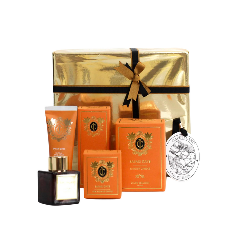 GRANDE GIFT: Safari Days Medium candle; Hand Tube 75ml and Roomspray 100ml & 50ml unboxed Diffuser