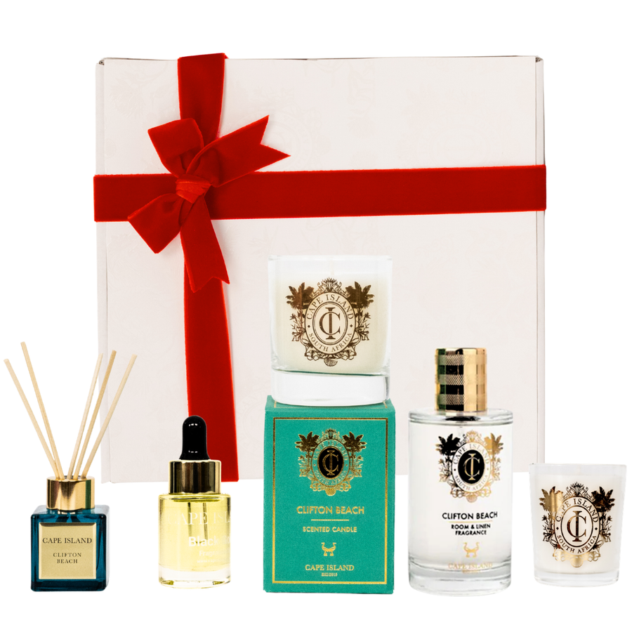 GRANDE GIFT: Clifton Beach Medium candle; Roomspray 100ml, 50ml unboxed Diffuser, mini candle & Fragrance Oil