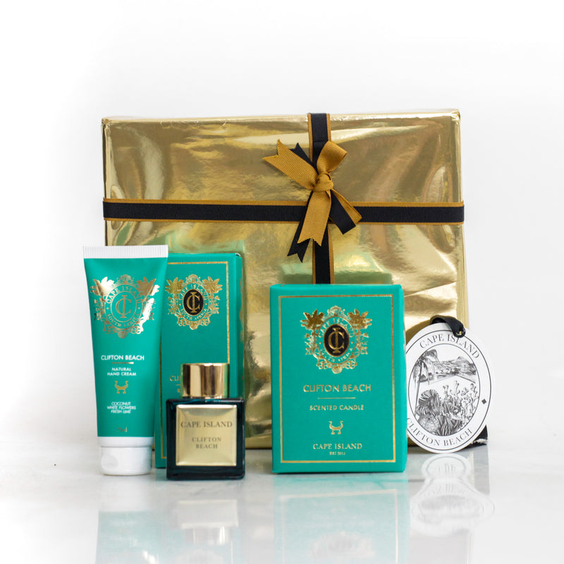 GRANDE GIFT: Clifton Beach Medium candle; Hand Tube 75ml and Roomspray 100ml & 50ml unboxed Diffuser