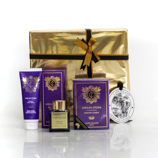 GRANDE GIFT: African Storm Medium candle; Hand Tube 75ml; Roomspray 100ml & 50ml unboxed Diffuser