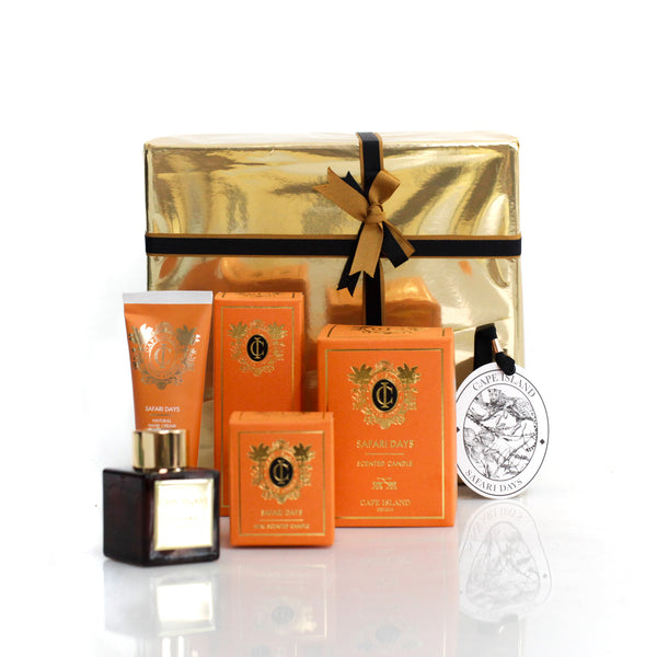 GRANDE GIFT: Safari Days Medium candle; Hand Tube 75ml and Roomspray 100ml & 50ml unboxed Diffuser