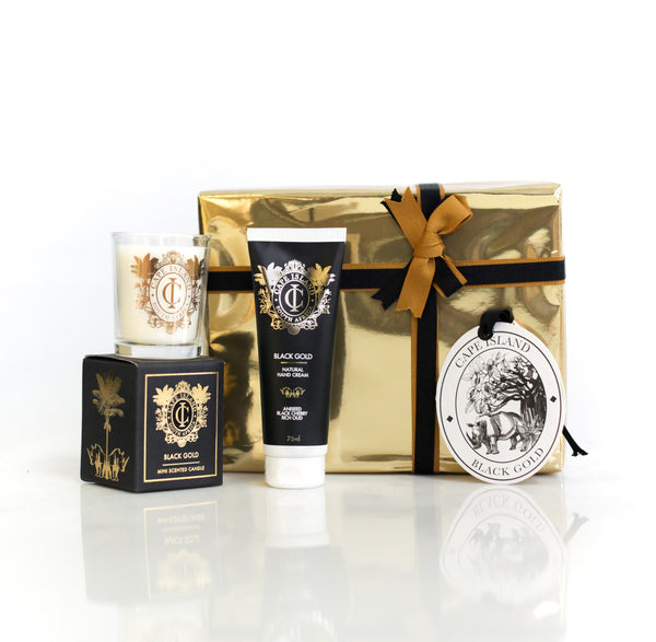 PETIT GIFT: Black Gold Votive candle; Hand Tube 75ml and card Diffuser