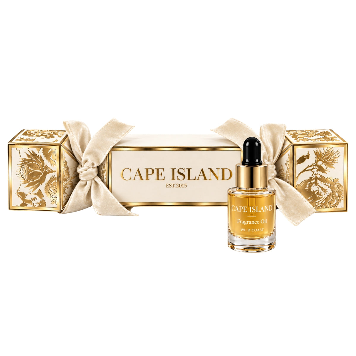 Cape Island Ivory & Gold Christmas Cracker with Fragrance Oil