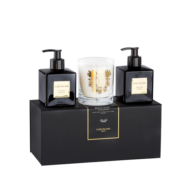 Cape Island Black Gold Soap and Lotion with 250ml Candle Boxed Set